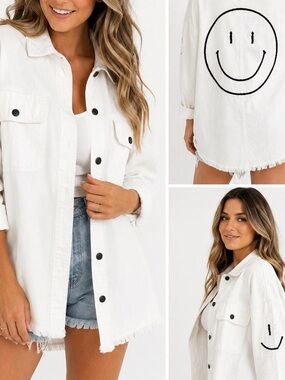 Shacket White Denim Smiley